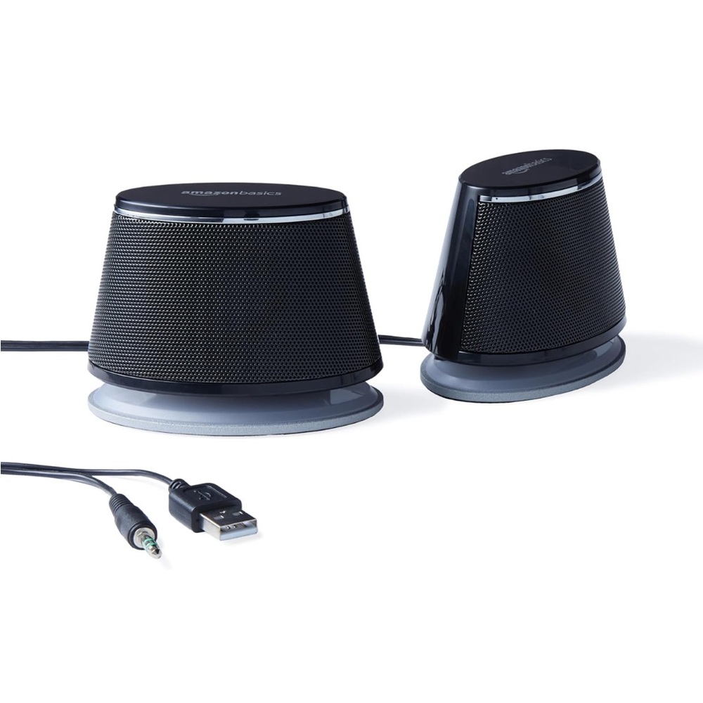 Amazon Basics USB Plug-n-Play Computer 2 Speakers for PC or Laptop, Set of 2